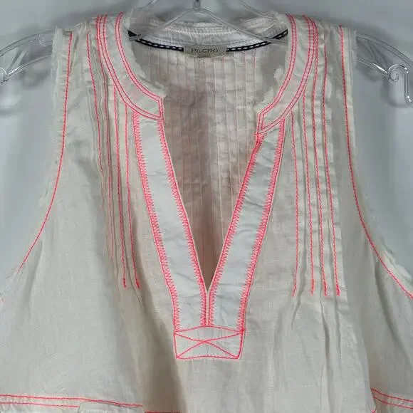 Pilcro Anthropologie Women's Top S White Raw Edge Linen Swing Coastal Boho - Picture 7 of 16